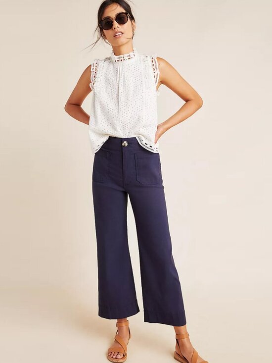 Anthropologie Pants - Anthropologie Wide Leg Trouser Dark Navy Blue High Rise Waist Pants size 27